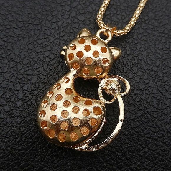 Blue Crystal Rhinestone Cat Pendant Necklace NWOT - Picture 3 of 3